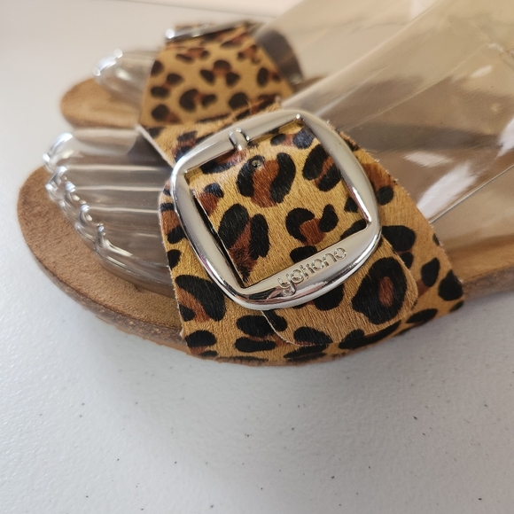Yokono Calf Hair Leopard Print Jerba Slides Cork Sandals Shoes Womens Size 8 - Picture 3 of 8
